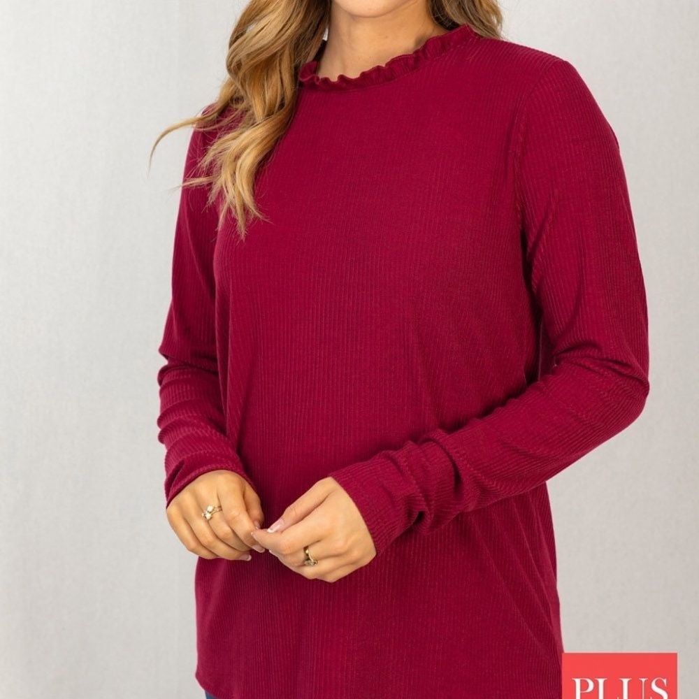 Cherry red ruffle neck top